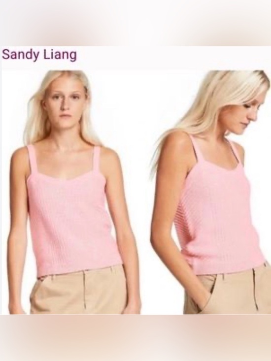 Sandy Liang Tops - Sandy Liang Pink Ribbed Square-Neck Tank